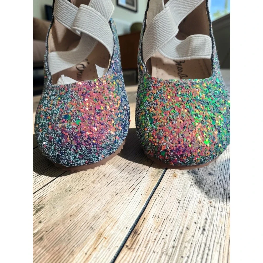NEW Leather Toddler Size 4C Girl's Iridescent Glitter Ballerina Flats Shoes